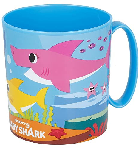 Taza infantil de plástico reutilizable para microondas de 390 ml de Baby Shark