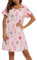 ENJOYNIGHT Chemise de Nuit Femme Manches Courtes Vêtements de Nuit Coton Imprimé Robe de Nuit (XX-Large,Mouton Rose)