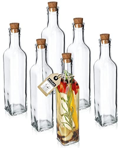 KADAX universale Flasche mit Korken, 6er Set, transparente Glasflasche mit Korkstopfen, Öl-Karaffe, Glasbehälter, Ölflasche, Essigflasche zum Befüllen (250ml, 6 Stück)