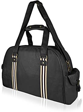 Quenchy London Reisetasche für Wochenende und Übernachtungen – mittlere Größe Urlaub Duffle Bag – Ideales Damen-Trainingsset – Handgepäck Kabinengepäck QL216M, Schwarz (Black Pu), M, Reisetasche