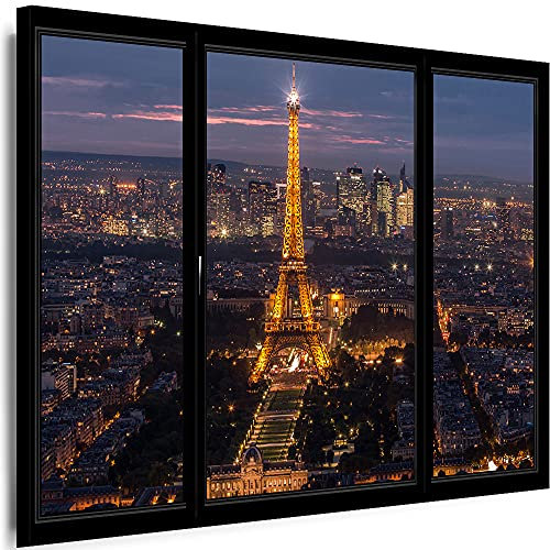 Myartstyle - Bilder Fensterblick Städte Paris 100 x 80 cm LeinWandBilder Xxl - 1 Teilige WandBilder Art 3D Modern Kunstdrucke KM-aB-1043-46