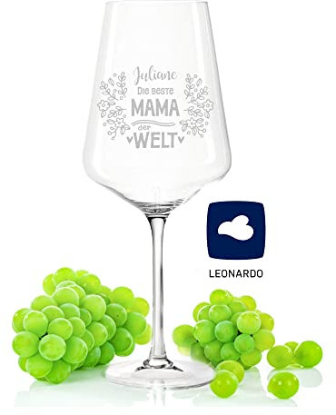 GRAVURZEILE Leonardo Puccini Weinglas - Die beste Mama der Welt Design - Glas mit Lasergravur - personalisiert mit Wunschnamen - Geschenk zu Muttertag, Geburtstag & Weihnachten für Sie