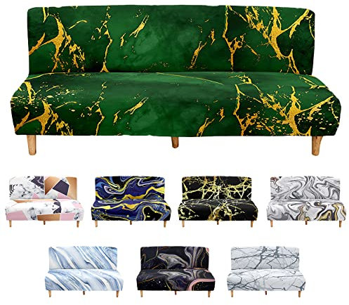Surwin 3D Marmor Sofabezug ohne Armlehnen Stretch Armlose Sofabettüberzug Antirutsch Clic Clac Schonbezug Protector für Klappcouch Schlafsofa mit 2-3 Sitzplätzen (Edles Türkis,M:160-190cm)