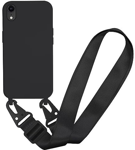 MBSLFY Coque avec Cordon pour iPhone XR, Collier pour Étui Housse TPU Anti-Choc Colliers Protection Complète Cover de cellulaire Mince Réglable Lanyard Case, Noir