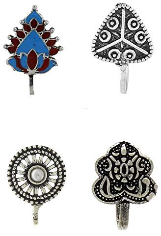 Indian Collectible, silberfarben, stilvoll, bezaubernd, Kombi-Nasenring, für Damen/Mädchen, kein Edelstein, Ohne Edelstein
