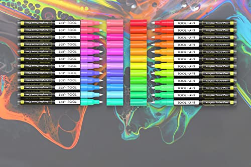 24 fluoreszierende Acrylstifte mit 0,7 mm extra feiner Spitze für Felsmalerei, Glas, Tassen, Holz, Metall, Leinwand, DIY-Projekte, ungiftig, trocken