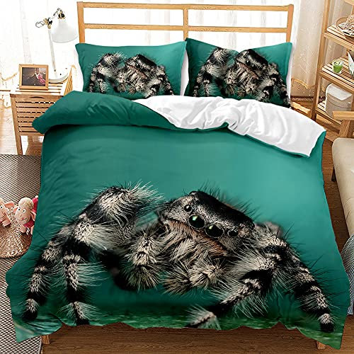 EHAOKK Rote Spinne Schwarz Haarige Spinne Bettwäsche Set,bettwaesche 135x200 spinne,Spinne 3 Teilig Bettbezüge,3D Spinne Bettbezug, Kinder Tier Bettwäsche Set (A, 135 x 200 cm)