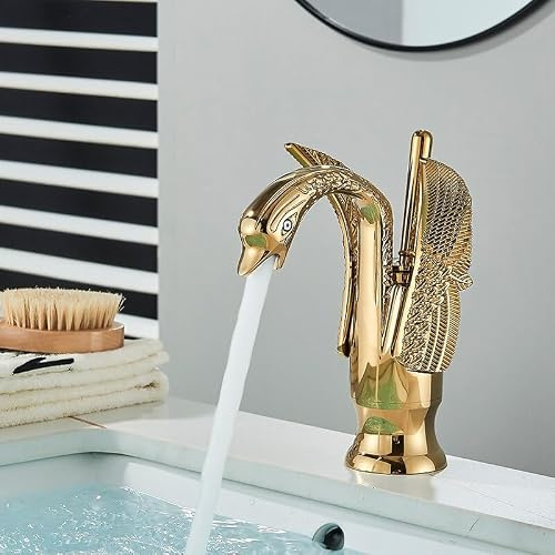 Luxus Schwan Bad Becken Wasserhahn Messing Deck Halterung Kreative Wasserhahn Einzigen Loch Heißer Kalten Wasser Mixer Waschen Waschbecken Kran (Color : Gold Short)