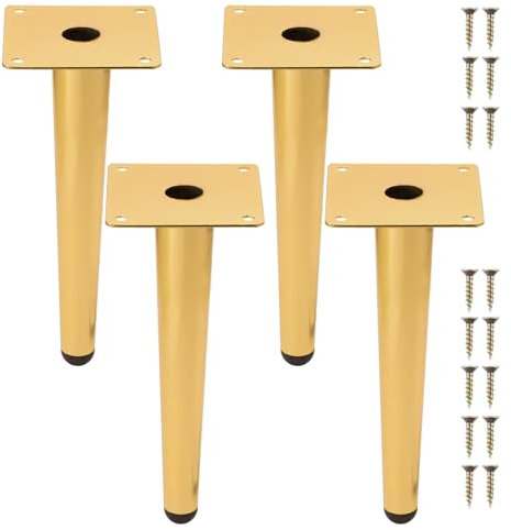 Pieds de Meuble 4Pcs Pieds de Table Conique Vertical Pieds de Canapé Pieds d'armoire en Métal pour Armoire Chaise Table (20cm Hauteur,Doré)