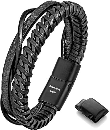 Speroto armband herren, lederarmband herren,armband herren leder, edelstahl armband, herren lederarmband,armband männer herren schmuck(schwarz,schwarz, 20cm)