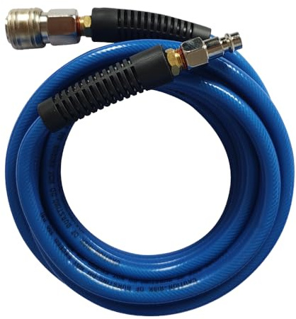 PVC Reinforced Air Compressor Hose Blue with 1/4 Germany Steel Quick Coupler and Plug Fittings, 5m Length