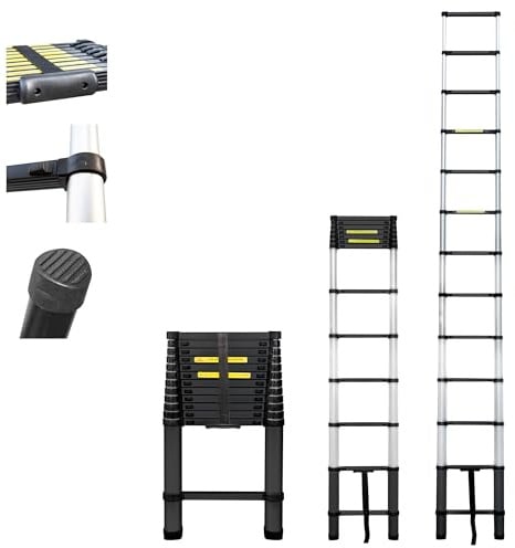 HOSTRÖM teleskopstege 3,8 m TELESCOO13, aluminium, hopfällbar, utdragbar, max. arbetshöjd 4,7 m, EN131-standard, 5 års garanti.