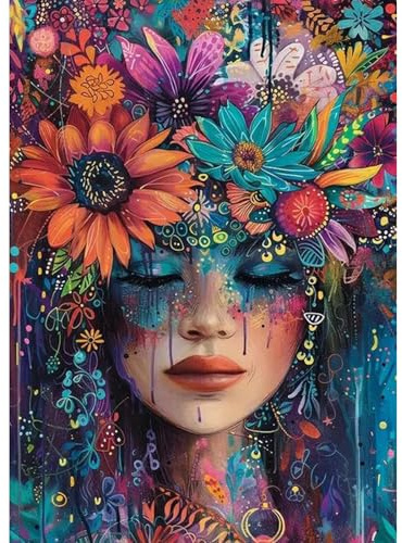 TOSTOG Diamond Painting Kit Adulte Débutant,Diamant Painting Images Ronde Diamond Peinture Diamant Adulte,Fille Fleur 5D DIY Cristal Débutant Art Set pour Décoration Murale Maison 30x40cm