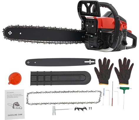 OUBUBY 58CC Petrol Chainsaw with 18 Bar and Chains - Tool Kit, Fuel Mixing Bottle, Bar Cover Powerful 2.2HP 2-Stroke Engine Cordless Handheld Gasoline Chain Saws for Chopping logs and Cutting Trees