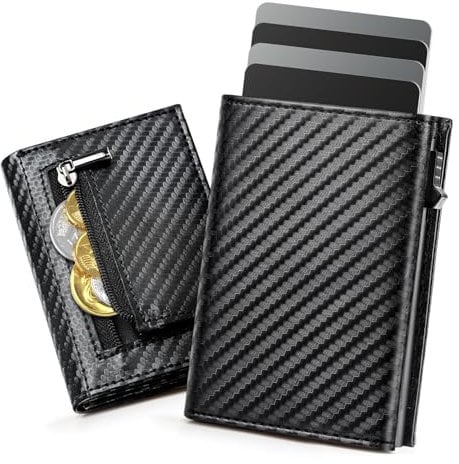 GlasFlength Geldbörse Herren mit RFID Schutz, Pop-up Kartenetui Herren Slim Portmonee Männer Geldbeutel Herren mit Münzfach Magnetischer Cardholder Herren Mens Wallets für 8–10 Karten
