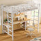 Merax Hochbett 90x200cm mit Schreibtisch und Regalen, Eisenrahmenbett mit Sicherheitsleiter und Fallschutzgitter, Kinderbett mit Stauraum, Jugendbett für Jungen, Mädchen, Ohne Matratze, Weiß