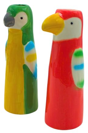 2er Set Dekovasen, Vasenkopf, Papageivase, Blumenvase, Tiervase, Tischvase, Keramikvase, Vase als Papagei, Vase mit Papagei Dekor aus Keramik in grün/rot, Lieferumfang: 2 Stück, L/B/H 5 x 5 x 16 cm.