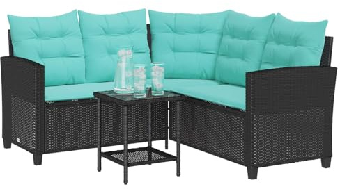 vidaXL Garten-Sofa 2 STK. 5-Sitzanzahl Schwarz und Türkis Poly Rattan