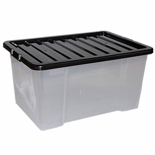 CrazyGadget 50L 50 Litre Large Big Plastic Storage Clear Box Strong Stackable Container - Made In U.K. - Pack of 10