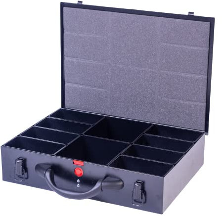 Djm Direct Cassetta in metallo per attrezzi con organizer per viti, cassetta con scompartimenti, colore nero