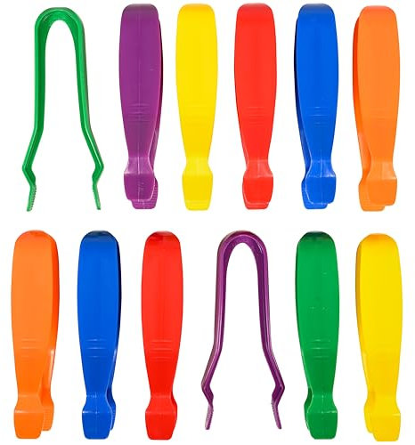 edxeducation Jumbo Tweezers - Set of 12 - Ages 18m Plus - 6 Colors - Plastic Tweezers for Kids - Toddler Tongs for Fine Motor Skills and Sensory Bins