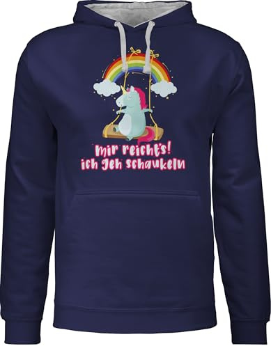 Shirtracer Pullover Herren Frauen Hoodie Kontrast zweifarbig - Einhörner Damen - Mir reichts ich GEH schaukeln - Einhorn Sprüche Unicorn Spruch Lustig - S - Navy Blau/Grau meliert - einhornpullover