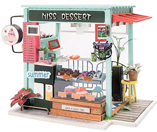 Robotime 3D Puzzle Holzbausatz Rolife Ice Cream Station mit Beleuchtung, Größe: 19,5 x 17,5 x17,5 cm, DGM06