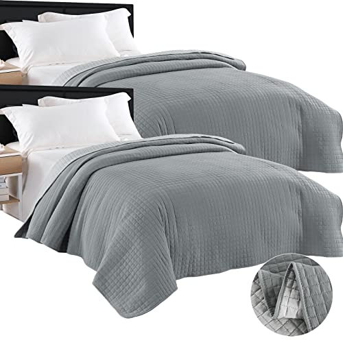 WOLTU 2X Tagesdecke Bettüberwurf Steppdecke Patchwork Wendedesign Kariert Bettdecke Stepp Decke für Doppelbett unterfüttert und Gesteppt, 240x260 cm, Grau+Hellgrau Patchwork