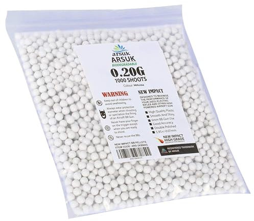 ARSUK Balines Airsoft Biodegradables 6mm – 0,20g Bio BBS Sin Costuras para Tiro de Precisión & Práctica – Acabado Suave y Pulido para Precisión & Rendimiento (1000 Pellets Blanco)