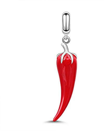 GNOCE Rot Charm Damen 925 Sterling Silber Charmsanhänger Chili Charm Anhänger Emaille Charmsschmuck für die Frau JugendlicheHalskette Geschenk Würziges Mädchen