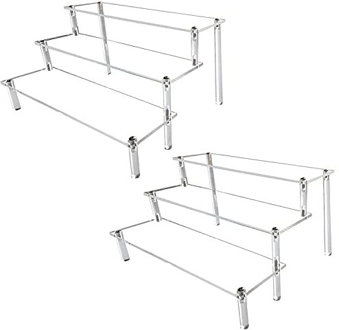 Acrylic Riser Clear Display Stand Cologne Organizer Acrylic Shelves 3 Tier Shelf for Amiibo Funko Figures Toys Cupcake Food Desserts Perfume Collection (2 PACKS)