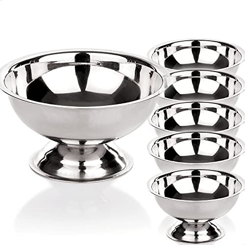 Kerafactum Lot de 6 coupes à glace, coupe à glace, coupe à glace, forme ronde, diamètre : 9 cm, bols à dessert, à tremper, en acier inoxydable, pour servir de la crème glacée