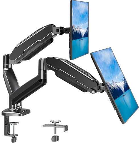MOUNT PRO Soporte de monitor dual para pantalla de 13 a 32 pulgadas, soporte de monitor ajustable en altura para 2 monitores, brazo de pantalla de movimiento completo soporta hasta 17.6 libras cada