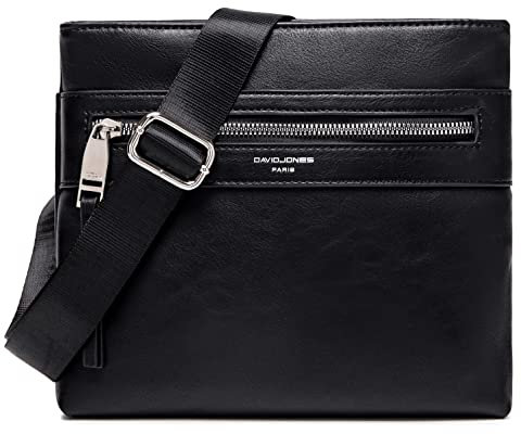David Jones - Herren Umhängetasche – Kleine Schultertasche Nylon PU Leder - Messenger Tasche Flache Crossbody Bag - Arbeit Business Klassisch Sport Elegante Handytasche - Kundtleder Schwarz