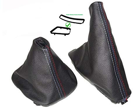 The Tuning-Shop Ltd Schaltsack Handbremsmanschette + Kunststoffrahmen kompatibel mit BMW E36 Serie 3 Leder M/// Naht