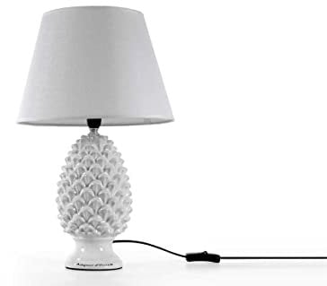 Gicos Lampada lumetto forma pigna con base in ceramica colore bianco cappa bianca 45CM cm attacco lampada E14 TOR-830686