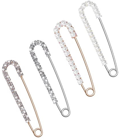 4 Stück Strass Brosche Pin Damen Perlen Brosch Strickjacke Schal Clip Anstecknadel Kragen Clip Brosche für Bekleidungs Damen Mädchen Zubehör