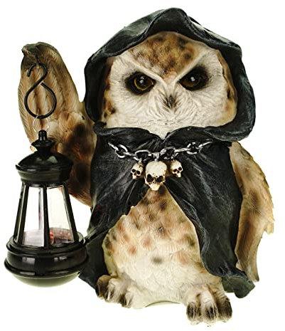 VOGLER Joh. Vogler GmbH Dekofigur Eule mit Kutte hält LED Laterne Figur 17 cm Tod Gothic Skulptur