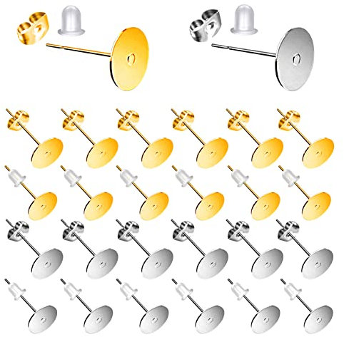 TOAOB 500pcs Boucles d'Oreilles Poteaux Plat Pad en Acier Inoxydable 6mm 8mm Argent et Or avec Dos Papillon Apprêt et Fermoirs en Silicone Transparent pour Accessoires de Bijoux Fabrication Création