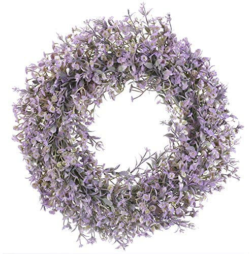 SLFYEE Künstliche Gypsophila Blumenkranz Deko Türkranz Künstliche Hängen Kranz Eukalyptus Dekokranz Lila für Tür Hochzeit Fenster Kamin Wand Outdoor Ganzjährig Deko 46cm