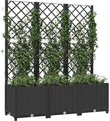 Festnight Fioriera da Esterno, Fioriera con Grigliato, Fioriera da Giardino Spalliera in PP Nero 120x40x136 cm