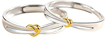 Jeulia Zweifarbig Verstellbar Paar Trauringe: 925 Sterling Silber Damen & Herren Partnerringe Verlobung Hochzeitsring Band Knoten-Design Eternity Anniversary Schmuck Geschenk (Paar)