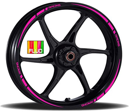 Adesivi Cerchioni Moto Set Completo per 2 Ruote 17 Pollici Strisce Cerchi Custom Vari Colori universale Mod.2 cod.RT002 (046 ROSA FLUO)
