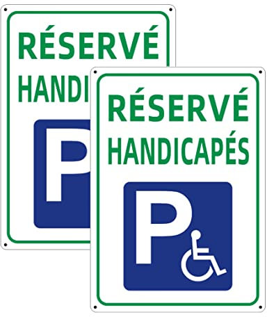 Andchi 2 pièces Réservé Handicapés Panneaux de Stationnement de Parking pour Handicapés en Aluminium Sécurité pour l'Extérieur de la Maison, Résistant à la Décoloration 25 * 35cm