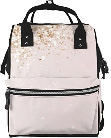 Manluu Rose Gold Glitter Printed Diaper Bag Organizing Pouches,Large Capacity Multifunction Diaper Bag Backpack For Baby Girls Boys, Black, One Size