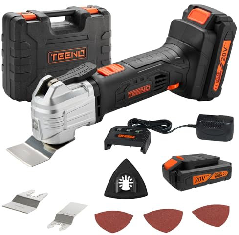 TEENO Oscillating Tool, Cordless Oscillating Multi-Tool with 20V 2Ah Lithium-Ion, 5000-18000 OPM, 6 Variable Speed, 3.2° Oscillation Angle, for Sawing, Cutting, Sanding (One Battery)