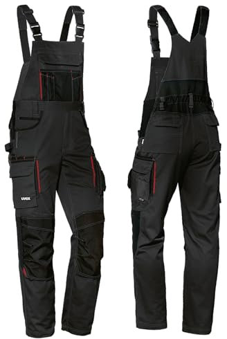 Uvex Tune-up Pantaloni lunghi da lavoro, da uomo, con tasche al ginocchio, Nero/rosso, 60