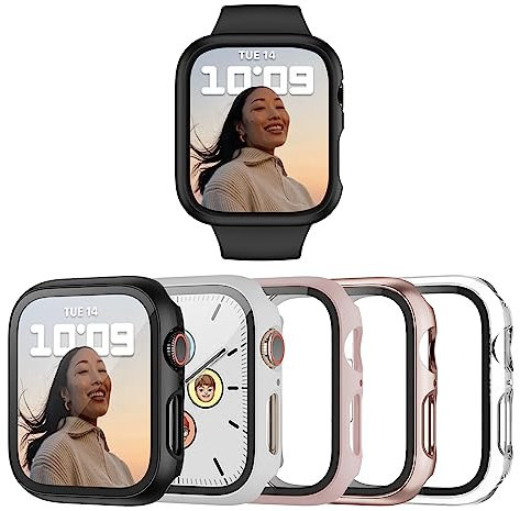 Haojavo 5-Stück Hard PC Schutzhülle für Apple Watch Series 9 (2023) Series 8 Series 7 41mm, iWatch Hülle Mit Glas Displayschutz, schutzfolie gehärtetem Glas für iWatch-Zubehör