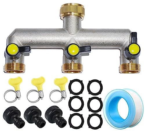Joyeee Robinet Machine a Lave, 3/4 Pouces Répartiteur de Robinet de Jardin en Laiton, connecteurs de Tuyau d'eau à 3 Voies, Distributeur de Robinet Individuel extérieur