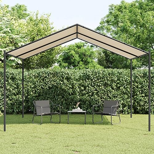 Homgoday Gartenpavillon Gartenzelt Sonnenschutz Pavillon Gartenzelt Partyzelt Gartenlaube Pavillon Festzelt UV-Schutz für Terrasse, Hof, Garten Beige 4x3 m Stahl und Stoff